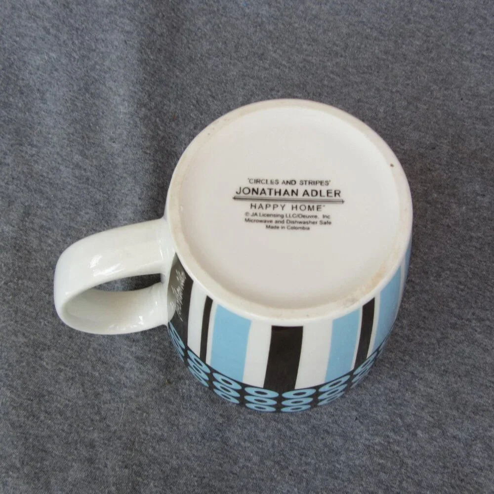 Jonathan Adler Happy Home circles & stripes 14 oz mugs set of 4 (W3271)